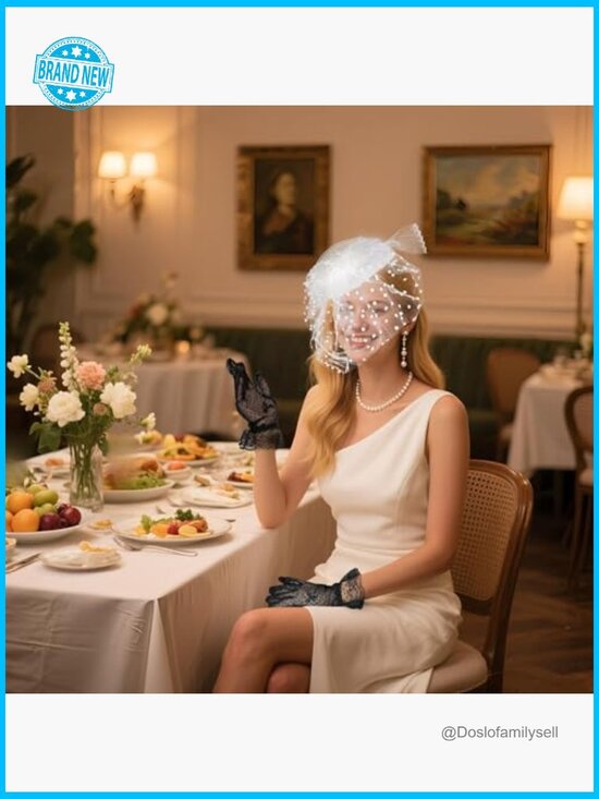 Fascinator Hat with Lace Gloves Elegant Tea Party Headpiece Wedding Hair Clip main image 5